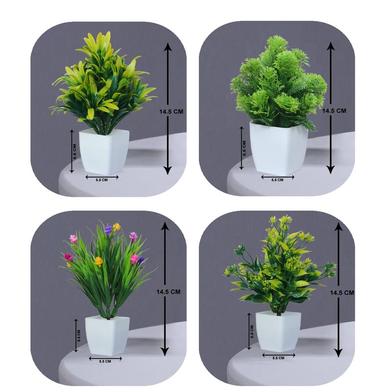 MODO Modo Plastic Bonsai Mini Table Top Artificial Plant With Pot For Home Office Decor 15 Cm Set Of 4 Plant GreenYellowMulticolor  - Image 2
