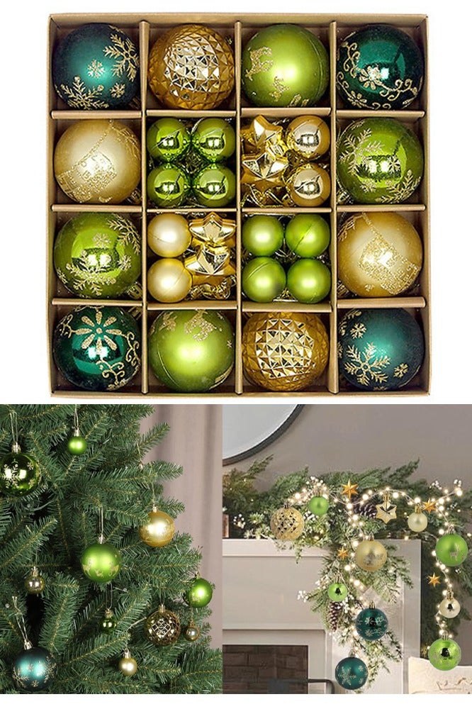 زينة كرة الكريسماس، 44 قطعة من زينة شجرة الكريسماس البلاستيكية المقاومة للكسر مع حلقة تعليق لحفلة شجرة الكريسماس وديكور المنزل ومجموعة زينة شجرة الكريسماس - Image 1