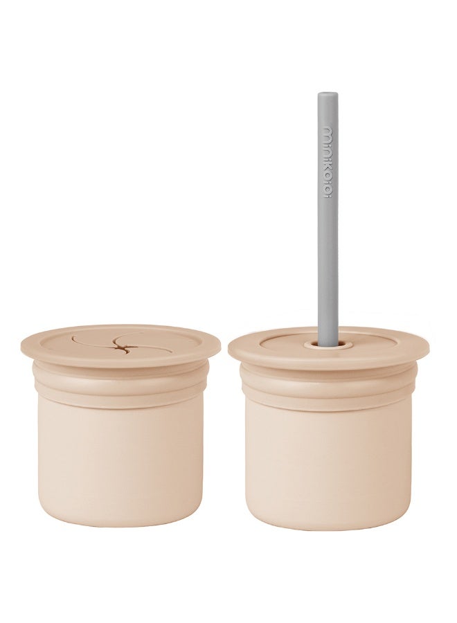 Minikoioi كوب شرب ووجبات خفيفة بلون البيج الفقاعي والرمادي البودري - Image 1