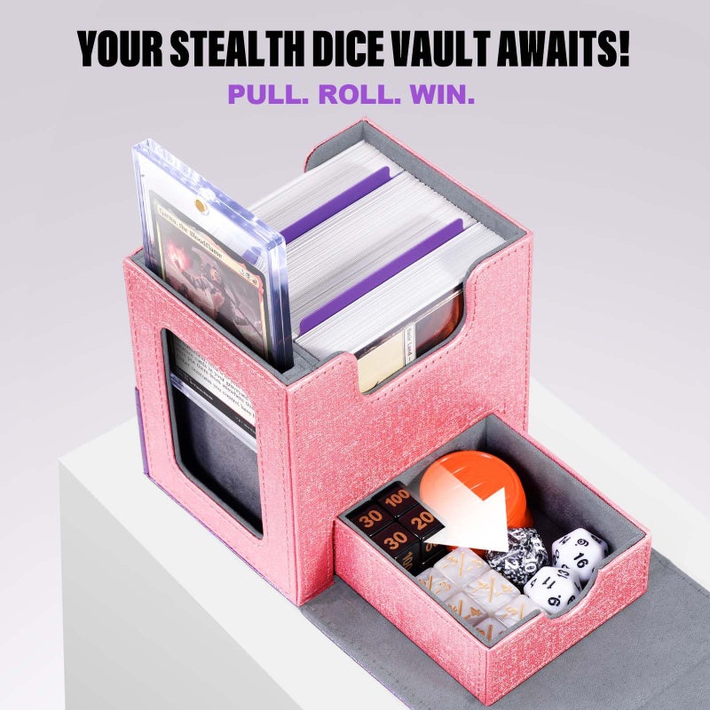 Kabinka Commander Deck Box for MTG with Metal Emblem, Card Deck Box with Dice Tray, Holds 100 Double-Sleeved Cards for TCG/PTCG, Cards Storage Case with 35PT Magnetic Card Holder (Pink& Purple, Lotus) - Image 4