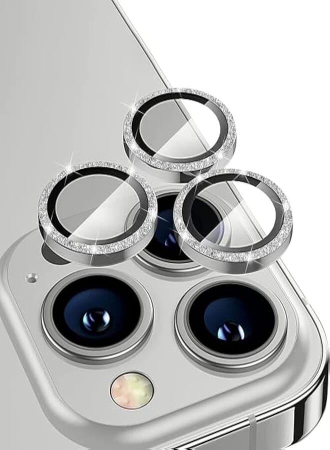 Next Next Store Camera Lens Protector for iPhone 15 Pro/15 Pro Max, 9H Tempered Glass Camera Cover, Metal Ring Decoration Accessories (Shiny Silver)