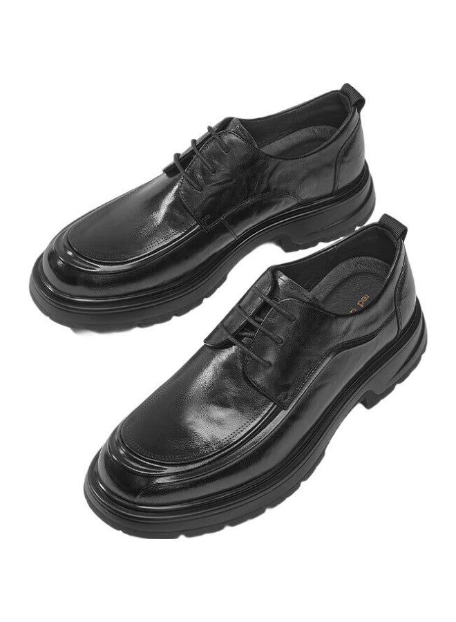 RED DRAGONFLY Hongqingting Formal Leather Shoes, Spring And Autumn Men'S Thick-Soled Heightening Derby Shoes, Wrinkled Cowhide Business Men'S Shoes, Wta34287, Black, Size 42 - Image 2