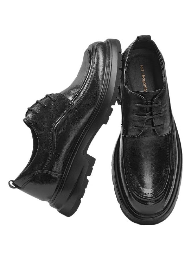 RED DRAGONFLY Hongqingting Formal Leather Shoes, Spring And Autumn Men'S Thick-Soled Heightening Derby Shoes, Wrinkled Cowhide Business Men'S Shoes, Wta34287, Black, Size 42 - Image 1