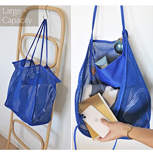 HOXIS Mesh Beach Tote Womens Shoulder Handbag (Klein Blue) - Image 3