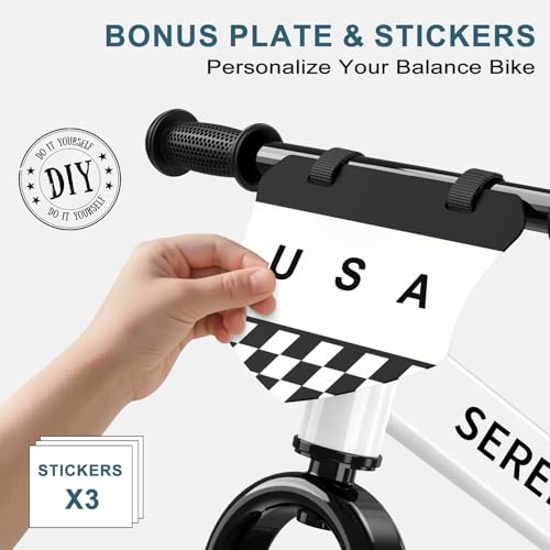 SEREED Toddler Balance Bike 2 Year Old No Pedal Kids Toy Bike for 25 Years Old ToolFree Adjustment Gift for 23 Boys Girls Customize Plate with 3pcs Stickers White - Image 5