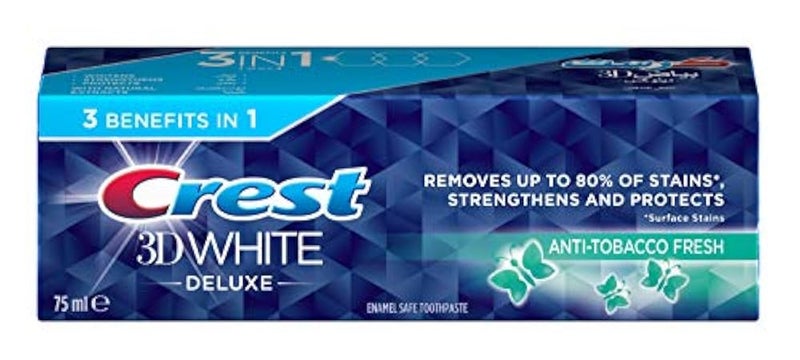 Crest 3D White Deluxe Anti-Tobacco Fresh, Enamel Safe Toothpaste, 75 ml - Image 1