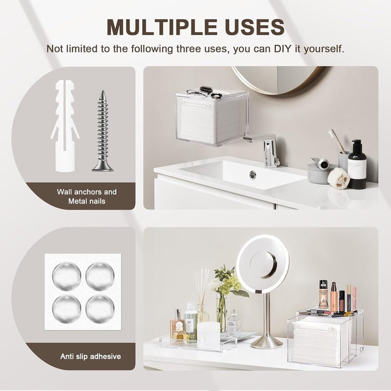 TAINESS Acrylic Disposable Face Towels Holder Compatible with Clean Skin Club Towel XL - Clear Storage Box Wall-Mounted Cosmetic & Skin Care Organizer with Drawer for Bathroom Vanity - Image 3