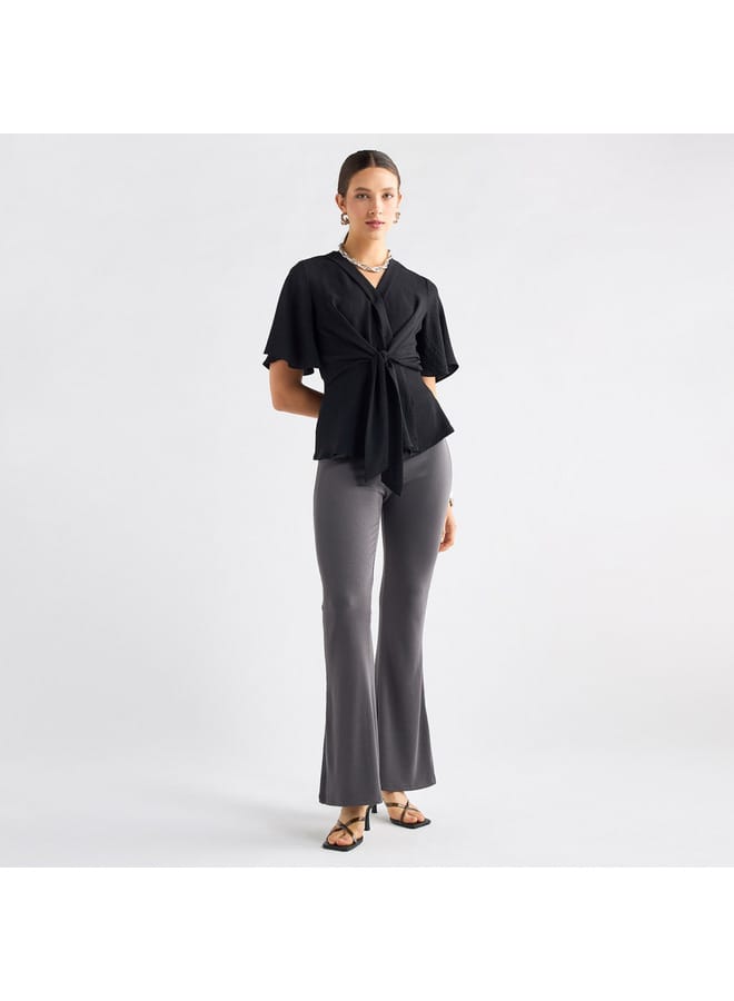 Splash FAV Full Length Ribbed Flared Leggings with Elasticated Waistband  - Image 2