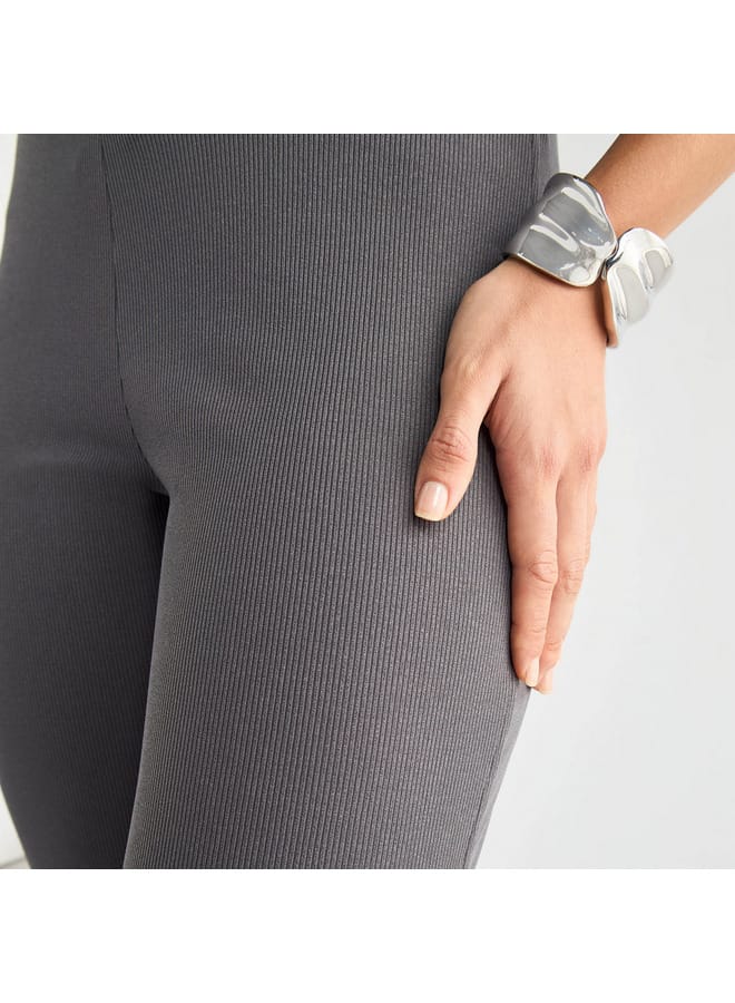 Splash FAV Full Length Ribbed Flared Leggings with Elasticated Waistband  - Image 4