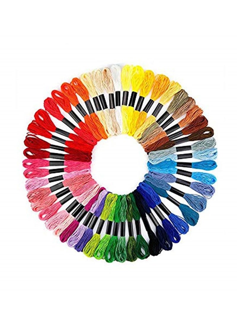 Full Range of Embroidery Starter Kit Including 5 Pieces Bamboo Embroidery Hoops 50 Random Color Threads and 9 Pcs Random Color Cross Stitch Tool Kit