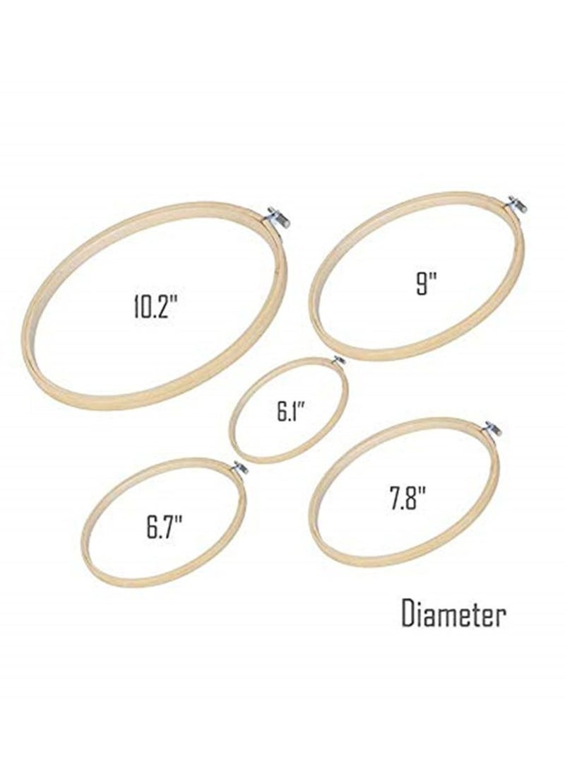 Full Range of Embroidery Starter Kit Including 5 Pieces Bamboo Embroidery Hoops 50 Random Color Threads and 9 Pcs Random Color Cross Stitch Tool Kit