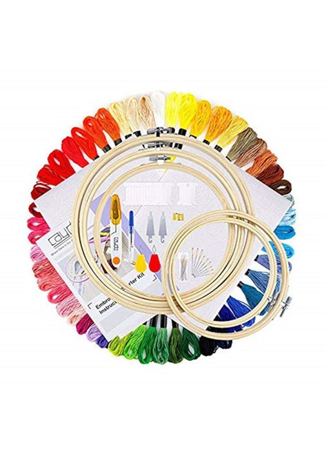 Full Range of Embroidery Starter Kit Including 5 Pieces Bamboo Embroidery Hoops 50 Random Color Threads and 9 Pcs Random Color Cross Stitch Tool Kit