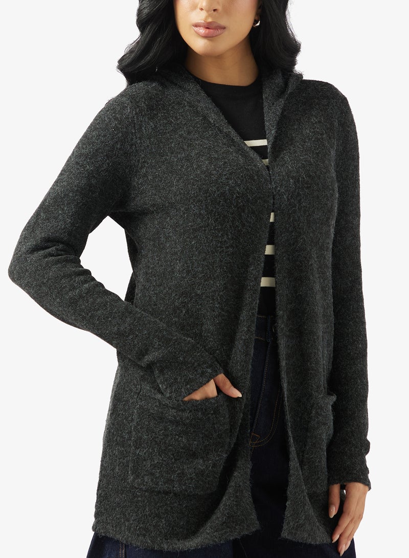فيرو مودا كارديجان طويل بأكمام مفتوحة وغطاء رأس - Image 3