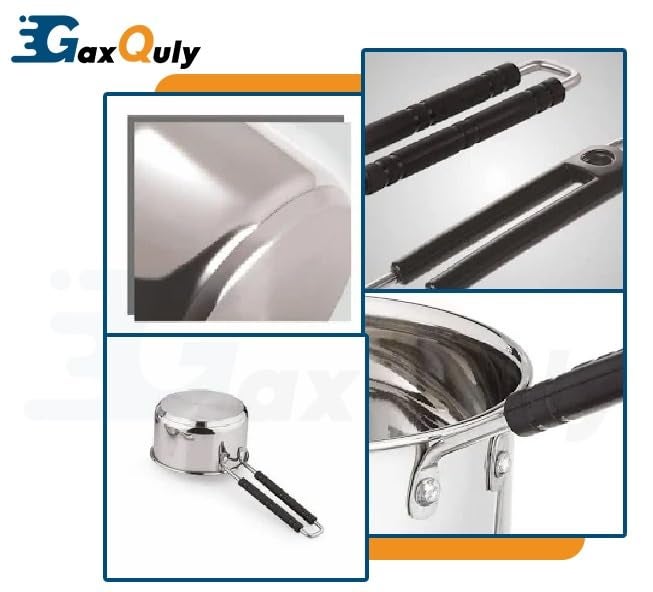 GaxQuly Heavy Gauge Stainless Steel Sauce Pan, Tea Pan, Milk Pan Pot Tapeli Patila Milk Boiler Induction & Gas Compatible Heat-Resistant Bakelite Handle (Silver 1 Litre) - Image 3