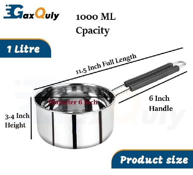 GaxQuly Heavy Gauge Stainless Steel Sauce Pan, Tea Pan, Milk Pan Pot Tapeli Patila Milk Boiler Induction & Gas Compatible Heat-Resistant Bakelite Handle (Silver 1 Litre) - Image 2