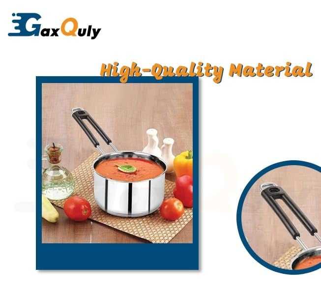 GaxQuly Heavy Gauge Stainless Steel Sauce Pan, Tea Pan, Milk Pan Pot Tapeli Patila Milk Boiler Induction & Gas Compatible Heat-Resistant Bakelite Handle (Silver 1 Litre) - Image 5
