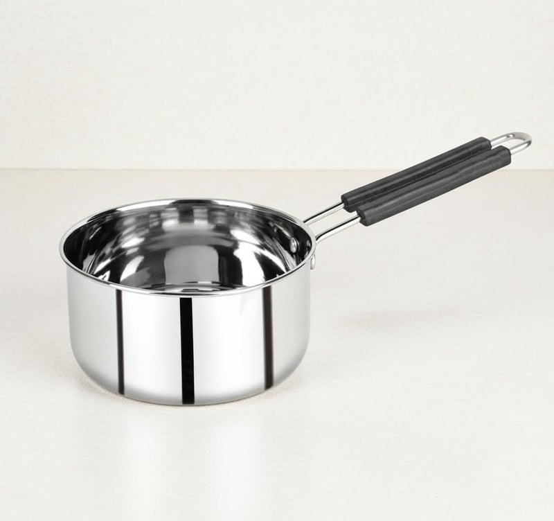 GaxQuly Heavy Gauge Stainless Steel Sauce Pan, Tea Pan, Milk Pan Pot Tapeli Patila Milk Boiler Induction & Gas Compatible Heat-Resistant Bakelite Handle (Silver 1 Litre) - Image 1