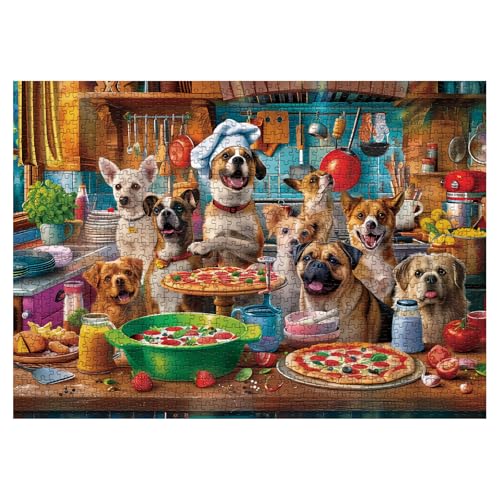 BBOLDIN Dog Puppy Pizza Puzzles for Adults 1000 Pieces Food Kitchen Jigsaw Puzzle Animals Funny Puzzles - Image 5