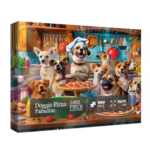 BBOLDIN Dog Puppy Pizza Puzzles for Adults 1000 Pieces Food Kitchen Jigsaw Puzzle Animals Funny Puzzles - Image 1