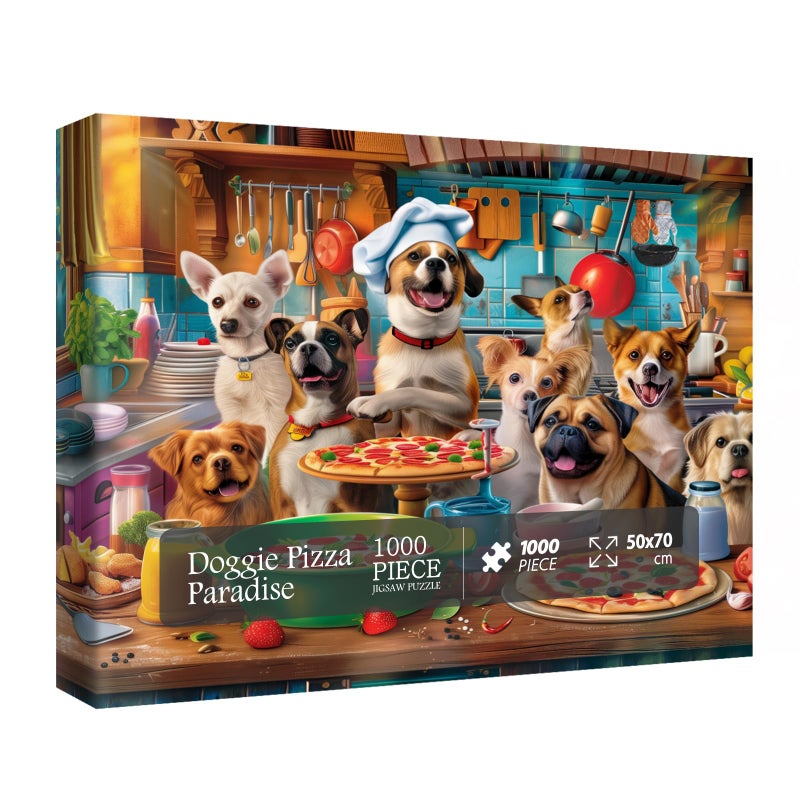 BBOLDIN Dog Puppy Pizza Puzzles for Adults 1000 Pieces Food Kitchen Jigsaw Puzzle Animals Funny Puzzles - Image 3