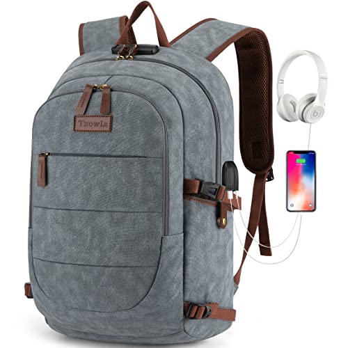 Tzowla Canvas Laptop Backpack-Anti Theft Bag for Men Women,Rucksack Fits 15.6Inch Laptop, Work Travel Bookbag with USB Charging Port and Lock - Image 1