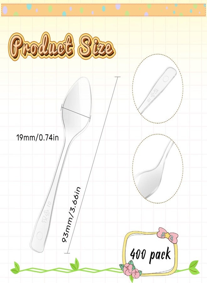 BOSMIOW 400 Pieces Clear Mini Disposable Tasting Spoons,3.7 Inch Small Serving Spoon,Tiny Plastic Utensils for Jelly Pudding Yogurt Ice Cream Desert Cake Appetizer - Image 2