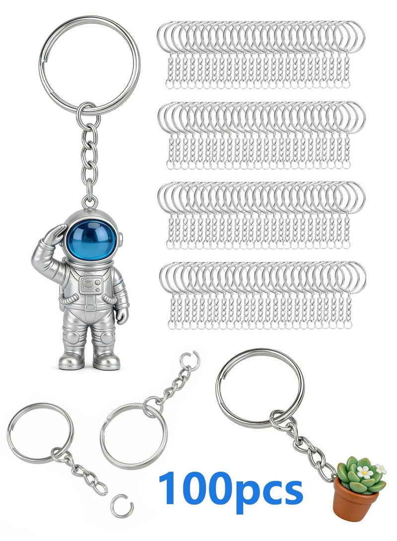 100pcs Metal Split Key Chain Rings with Chain Silver Key Ring and Open Jump Rings Bulk - Image 1
