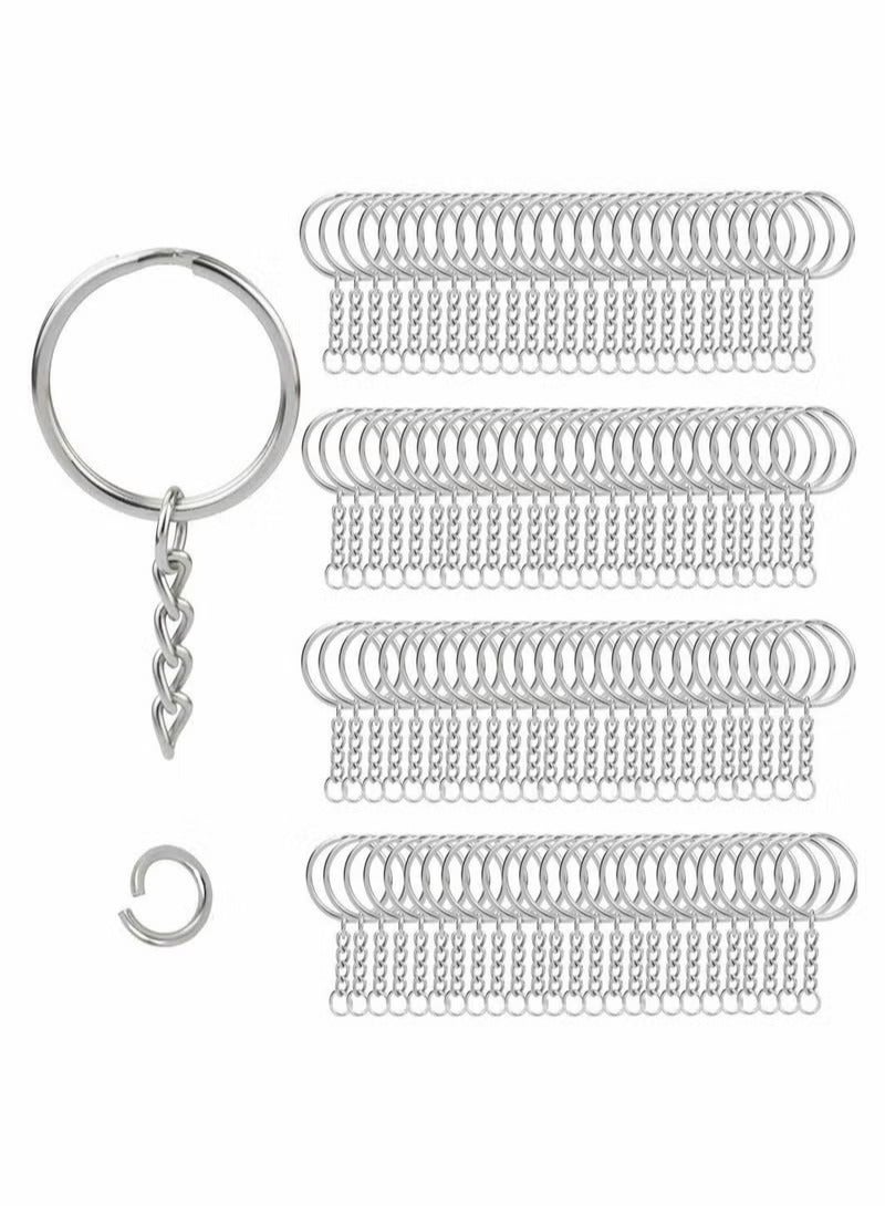 100pcs Metal Split Key Chain Rings with Chain Silver Key Ring and Open Jump Rings Bulk - Image 1