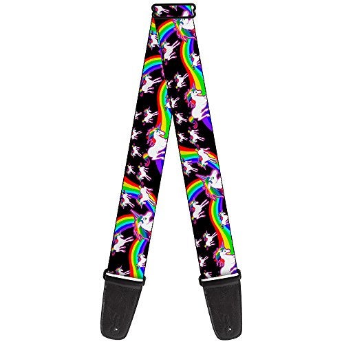Buckle Down Buckle-Down Guitar Strap Unicorns Rainbow Swirl Black 2 Inches Wide - Image 1
