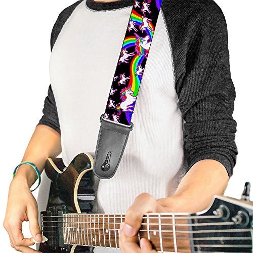 Buckle Down Buckle-Down Guitar Strap Unicorns Rainbow Swirl Black 2 Inches Wide - Image 2