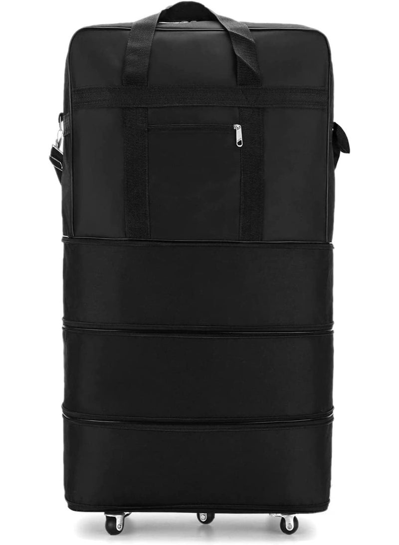 م اكس م حقيبة أمتعة بعربة متحركة للسفر قابلة للطي مع عجلات XX-كبير 30 كجم/120 لتر، سحاب مقاوم للماء، حقيبة تنظيم من القماش الخشن قابلة للتمديد (أسود) - Image 1