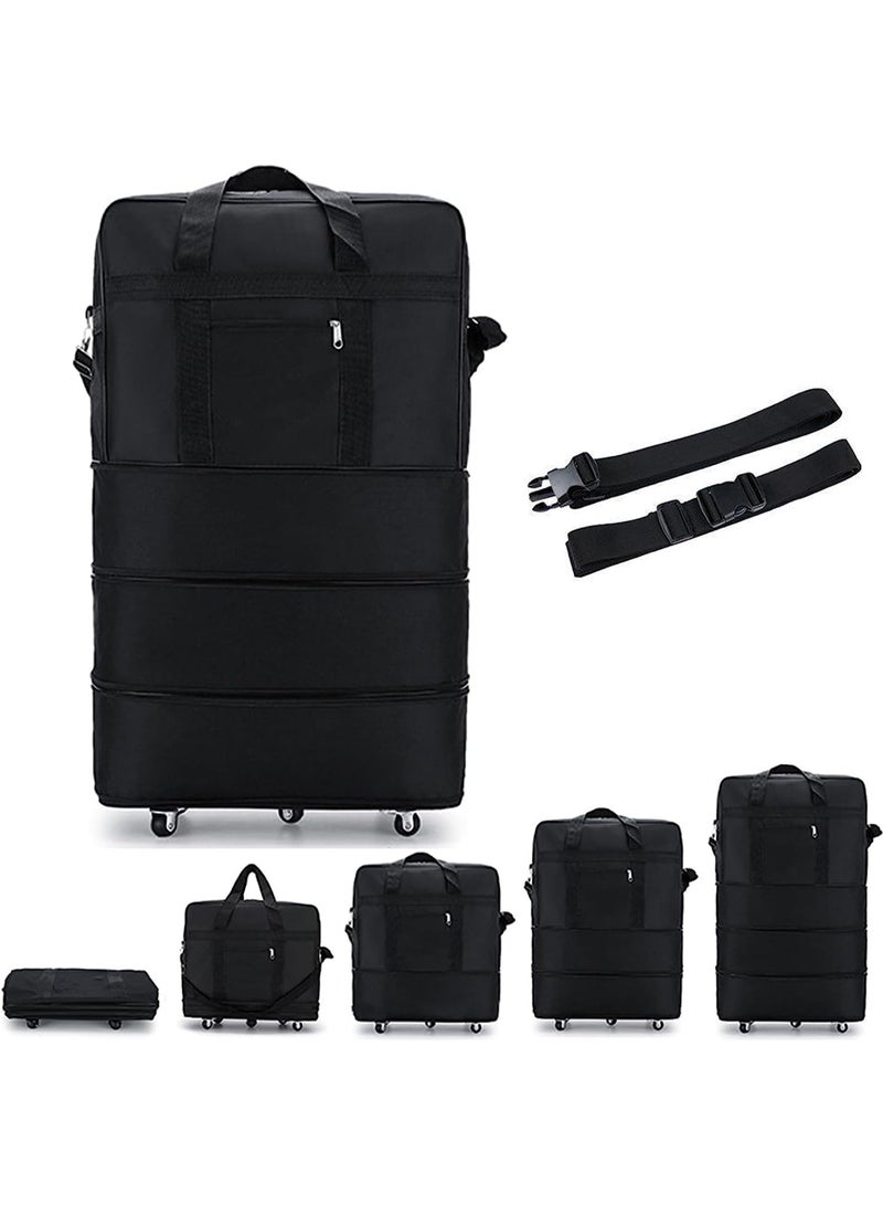 م اكس م حقيبة أمتعة بعربة متحركة للسفر قابلة للطي مع عجلات XX-كبير 30 كجم/120 لتر، سحاب مقاوم للماء، حقيبة تنظيم من القماش الخشن قابلة للتمديد (أسود) - Image 2