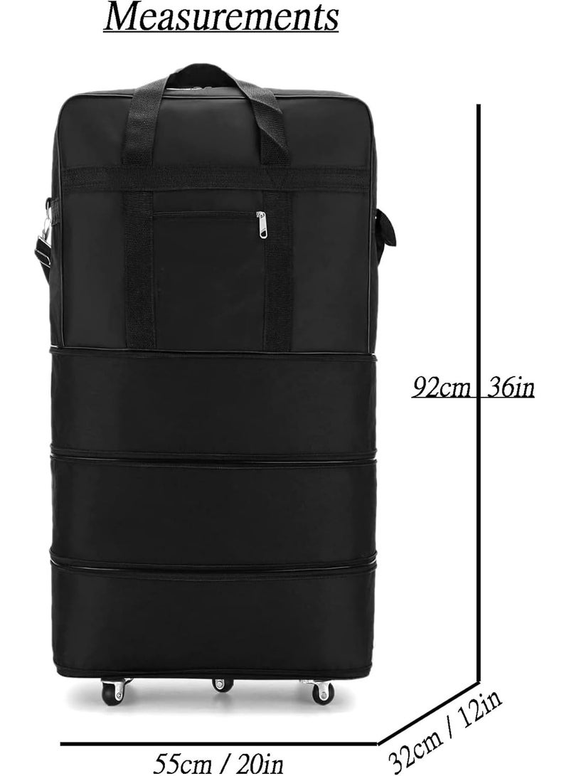 م اكس م حقيبة أمتعة بعربة متحركة للسفر قابلة للطي مع عجلات XX-كبير 30 كجم/120 لتر، سحاب مقاوم للماء، حقيبة تنظيم من القماش الخشن قابلة للتمديد (أسود) - Image 3