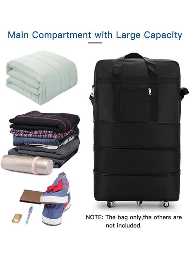 م اكس م حقيبة أمتعة بعربة متحركة للسفر قابلة للطي مع عجلات XX-كبير 30 كجم/120 لتر، سحاب مقاوم للماء، حقيبة تنظيم من القماش الخشن قابلة للتمديد (أسود) - Image 4