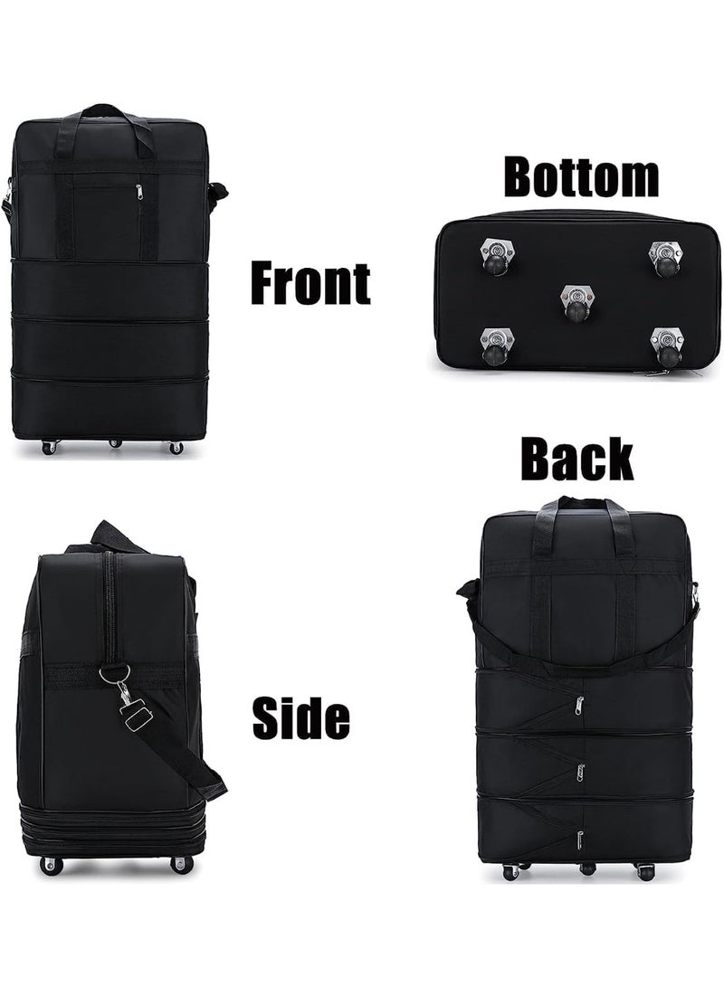 م اكس م حقيبة أمتعة بعربة متحركة للسفر قابلة للطي مع عجلات XX-كبير 30 كجم/120 لتر، سحاب مقاوم للماء، حقيبة تنظيم من القماش الخشن قابلة للتمديد (أسود) - Image 5