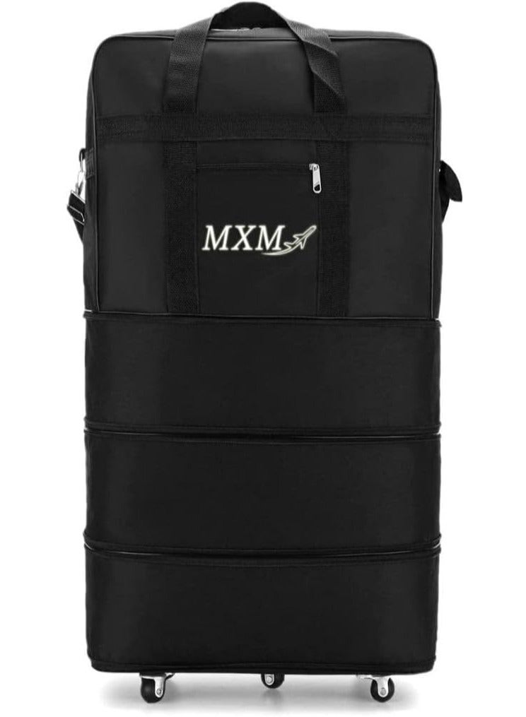 MXM MXM Travel Moving Trolley Luggage Foldable Bag with Wheels XX-Large 30kg/120L Waterproof Zipper Extendable Duffel Organizer Bag ( Black ) - Image 1