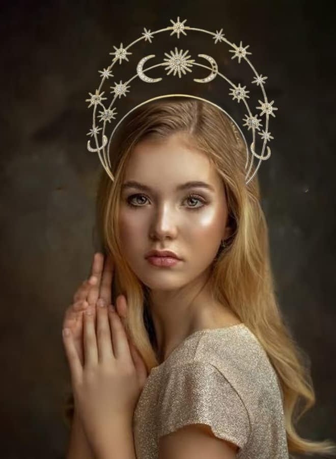Boho Star Moon dess Crown Headpiece with Earrings - Elegant Halo Tiaras for Women, Perfect for Weddings and Special Occasions  - Image 2