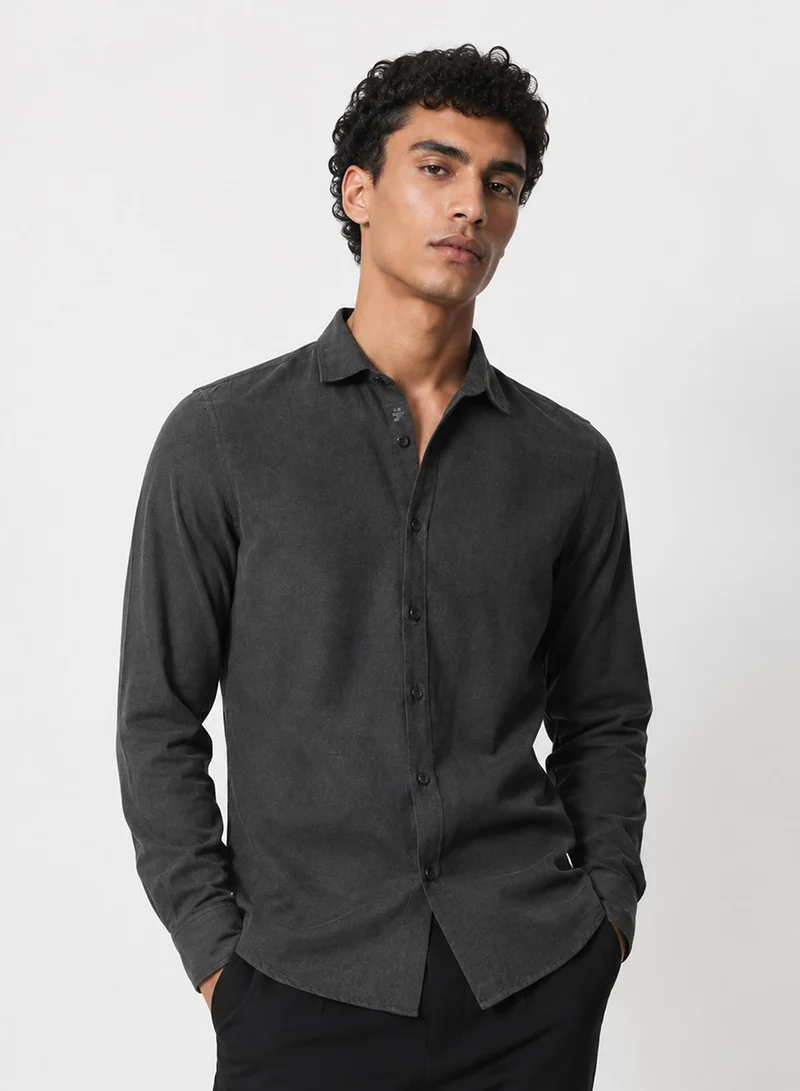 CAHOOT Men's Charcoal Plain/Basic Regular Shirt For Casual Wear | Collared Neck | Long Sleeve | Button Closure | Polyester Shirt Crafted With Comfort Fit For Everyday Wear