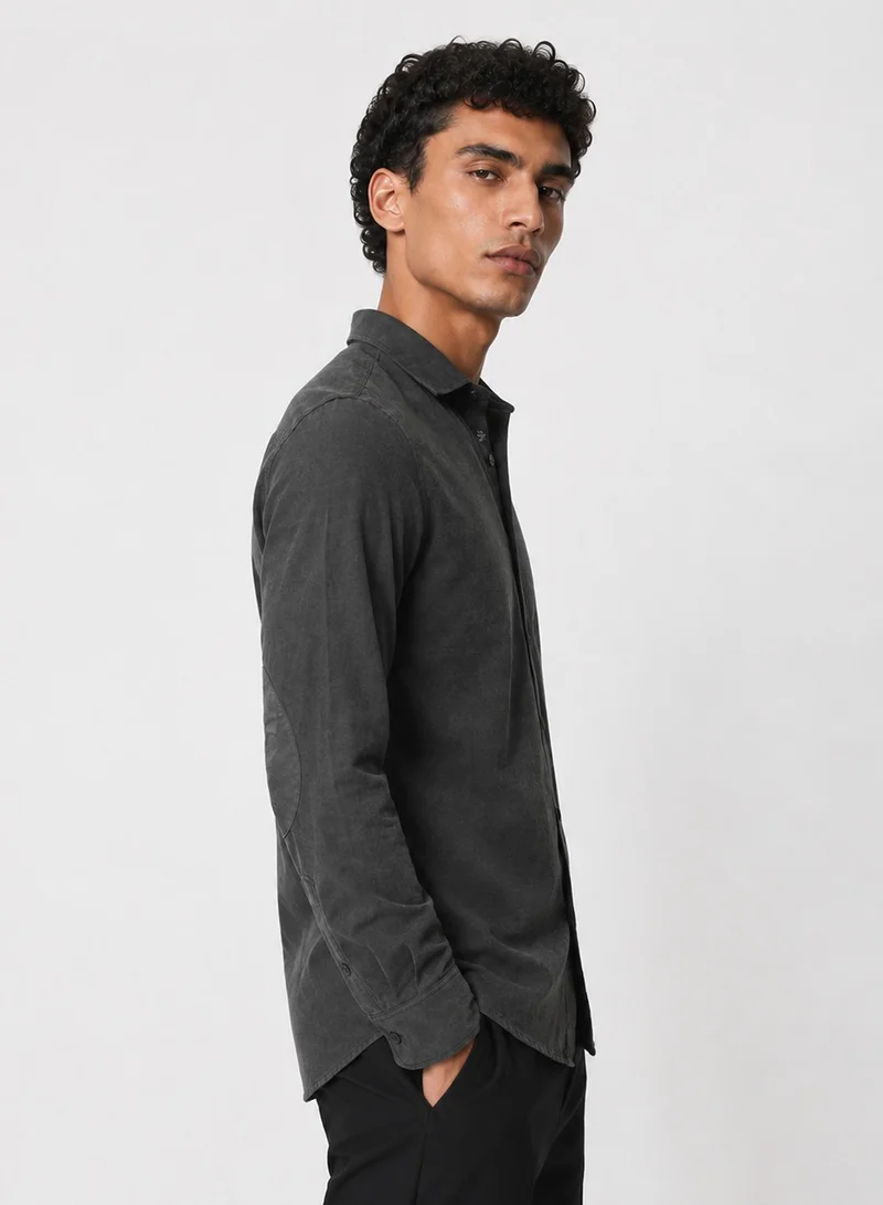 CAHOOT Men's Charcoal Plain/Basic Regular Shirt For Casual Wear | Collared Neck | Long Sleeve | Button Closure | Polyester Shirt Crafted With Comfort Fit For Everyday Wear