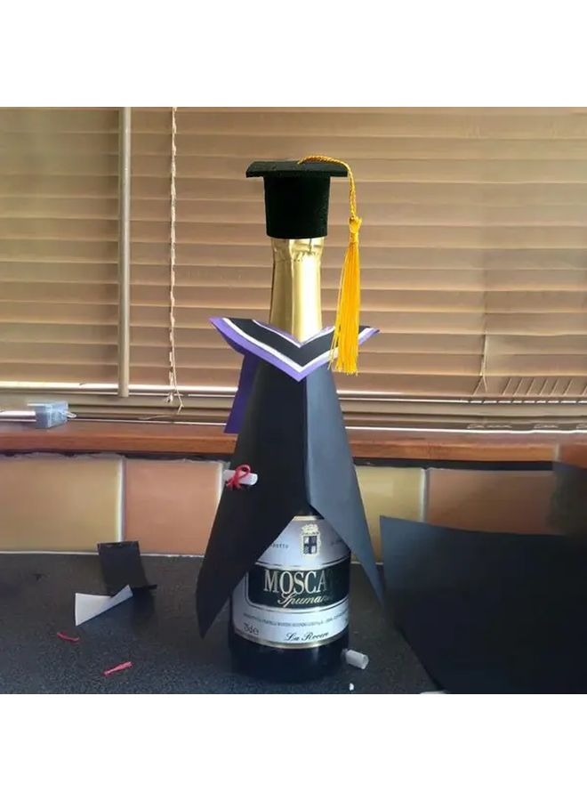 Blue Graduation Hats 2pcs Felt Bottle Decor With Tassel Party Souvenirs - Image 2