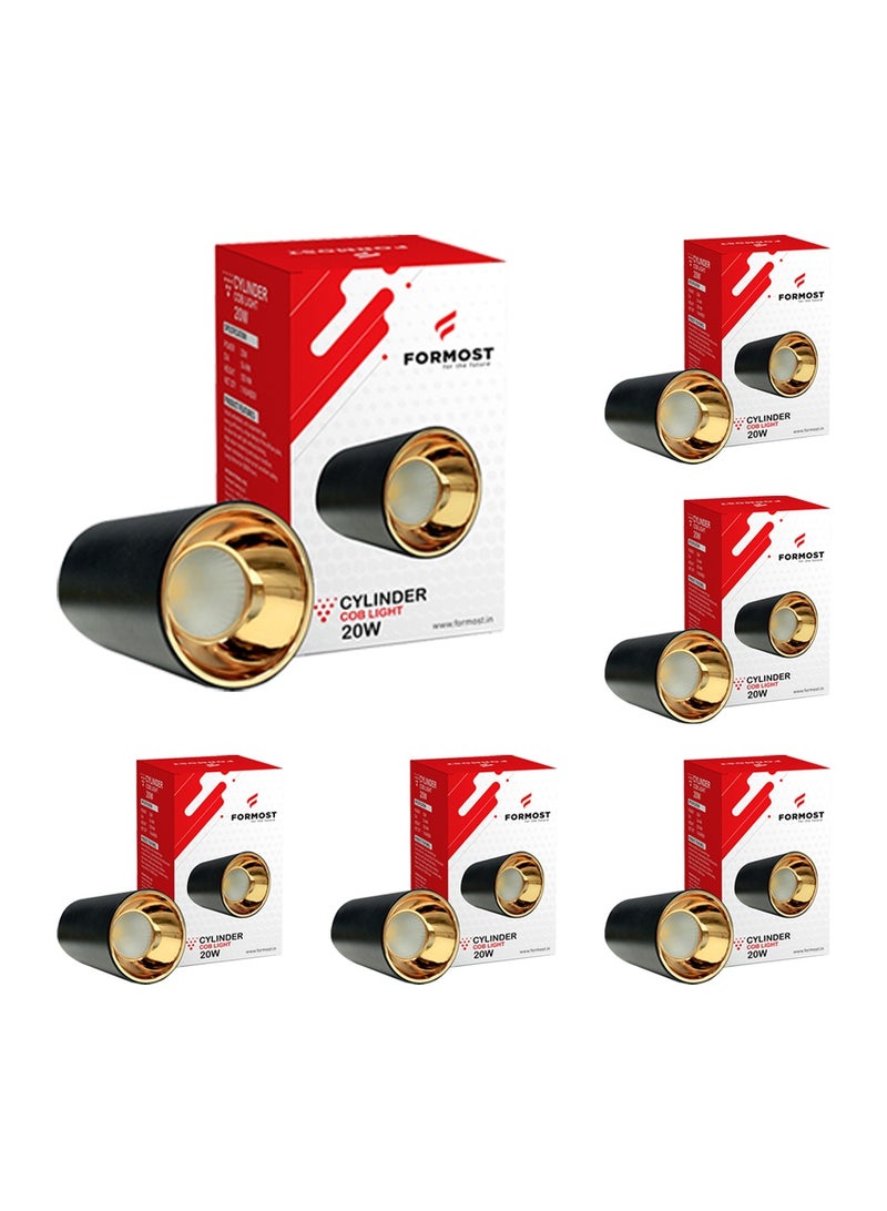 FORMOST FORMOST LED COB Cylinder Surface Light with Black Body | Indoor Ceiling Mounted Spot Light | Warm White (20W, Pack of 6)  - Image 1
