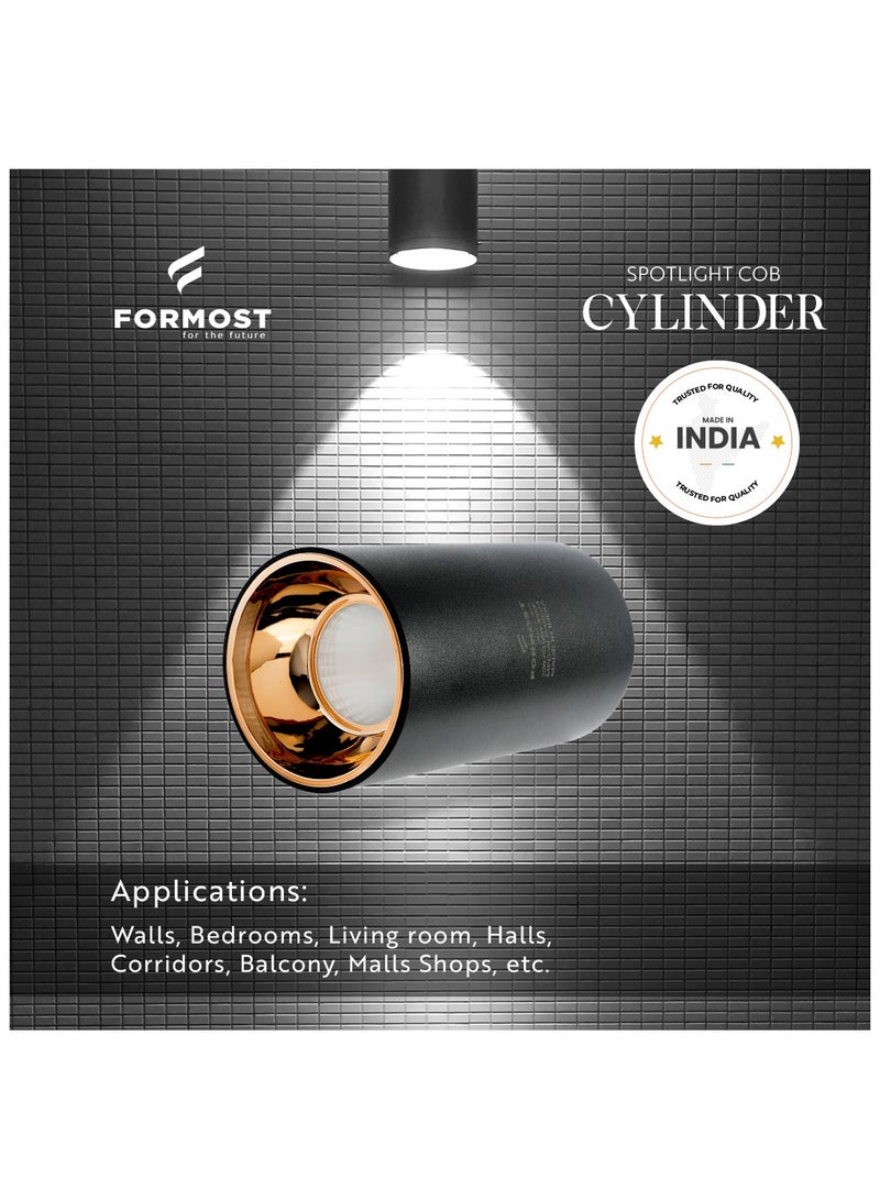 FORMOST FORMOST LED COB Cylinder Surface Light with Black Body | Indoor Ceiling Mounted Spot Light | Warm White (20W, Pack of 6)  - Image 2