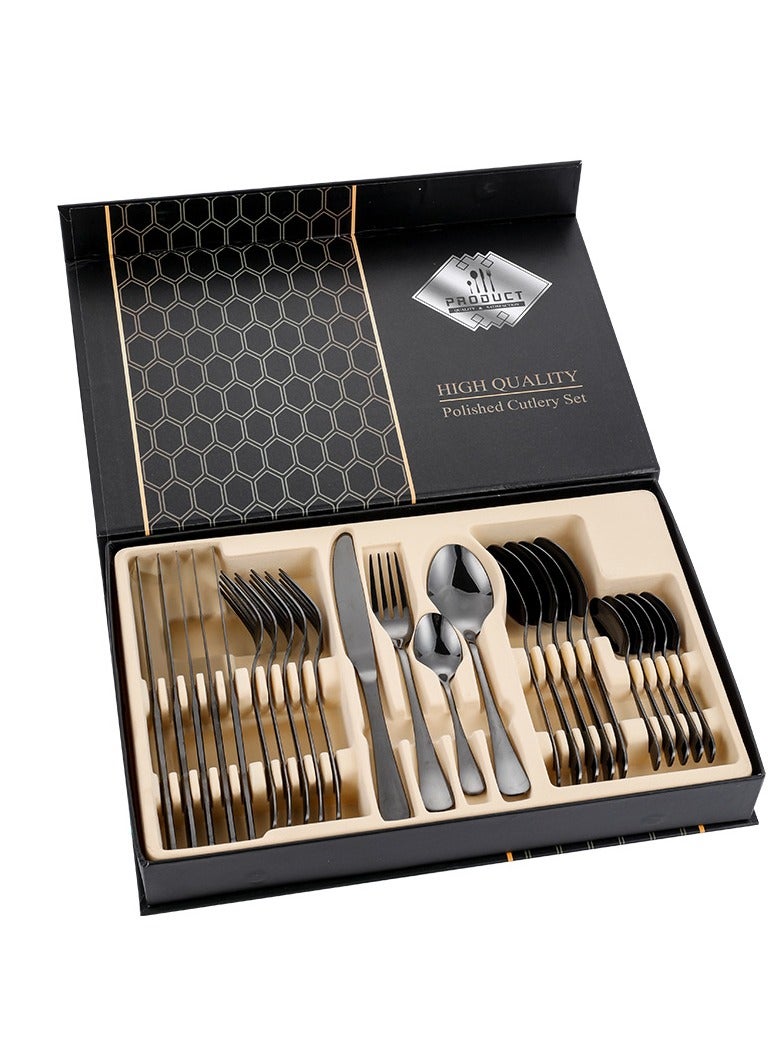 KUYING Stainless Steel Tableware Set Of 24 Pieces Western Knife Fork Spoon Set  - Image 1