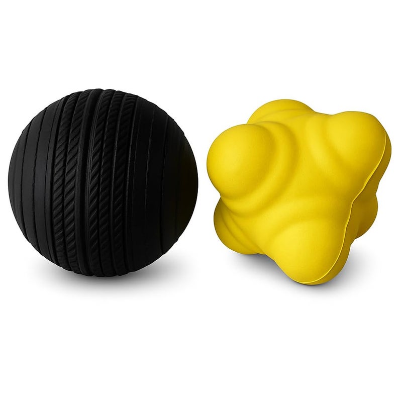 Nextage Cricket Training Combo: Rubber Ball And Reaction Ball Set - Enhance Your Cricket Skills,Black&Yellow - Image 1
