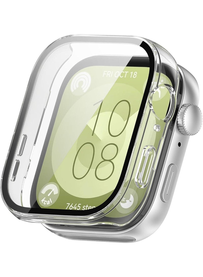 PC+Tempered Glass Protective Case For Huawei Watch Fit 3 Full Screen Protector Shell Bumper Cover - Clear - Image 1