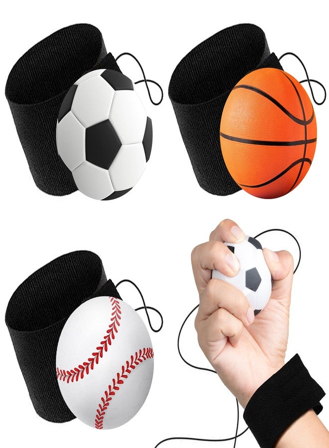 ArtCreativity 2.25 Inch Sports Wrist Balls - Set of 3 - Includes Basketball, Baseball, and Soccer Ball Wristband Toys - Durable Foam String Attached Rebound Balls - Party Favor, Gift Idea for Kids - Image 1