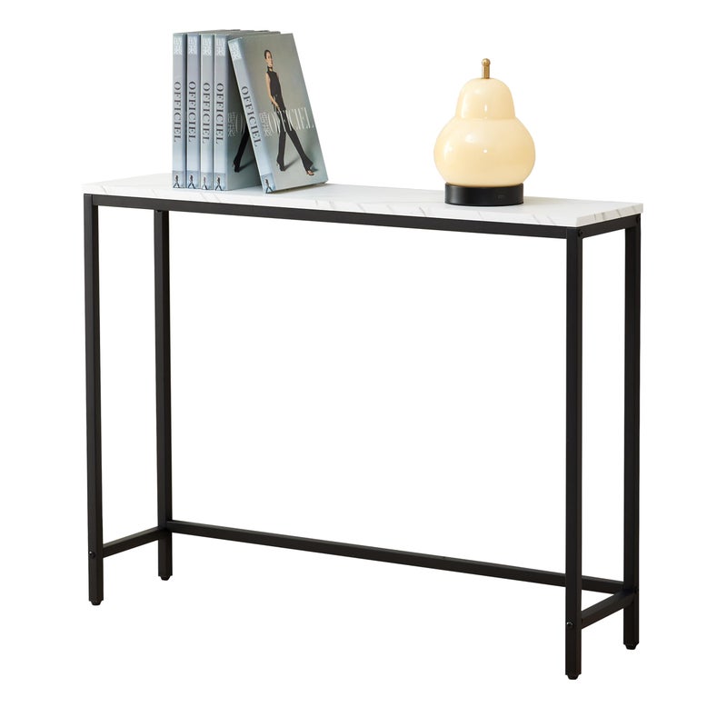 loglus Console Table for Entryway Faux Marble MDF Sofa Table with Golden Frame Single Layer Black Frame