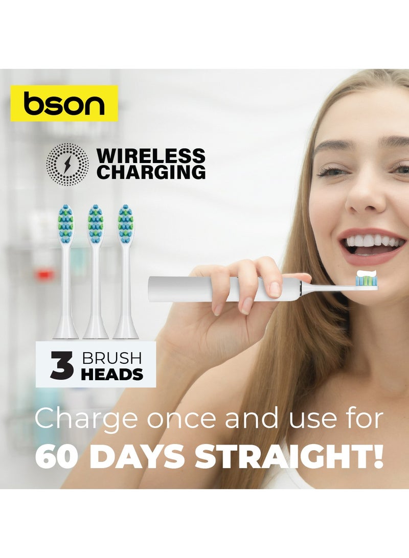 BSON فرشاة أسنان سونك لاسلكية مع عمر بطارية 60 يوم - 34000 إلى 40000 حركة في الدقيقة لتنظيف عميق - قوة تبييض 10X، قاعدة شحن لاسلكية، مقاومة للماء IPX7، تصميم عصري مريح - Image 2