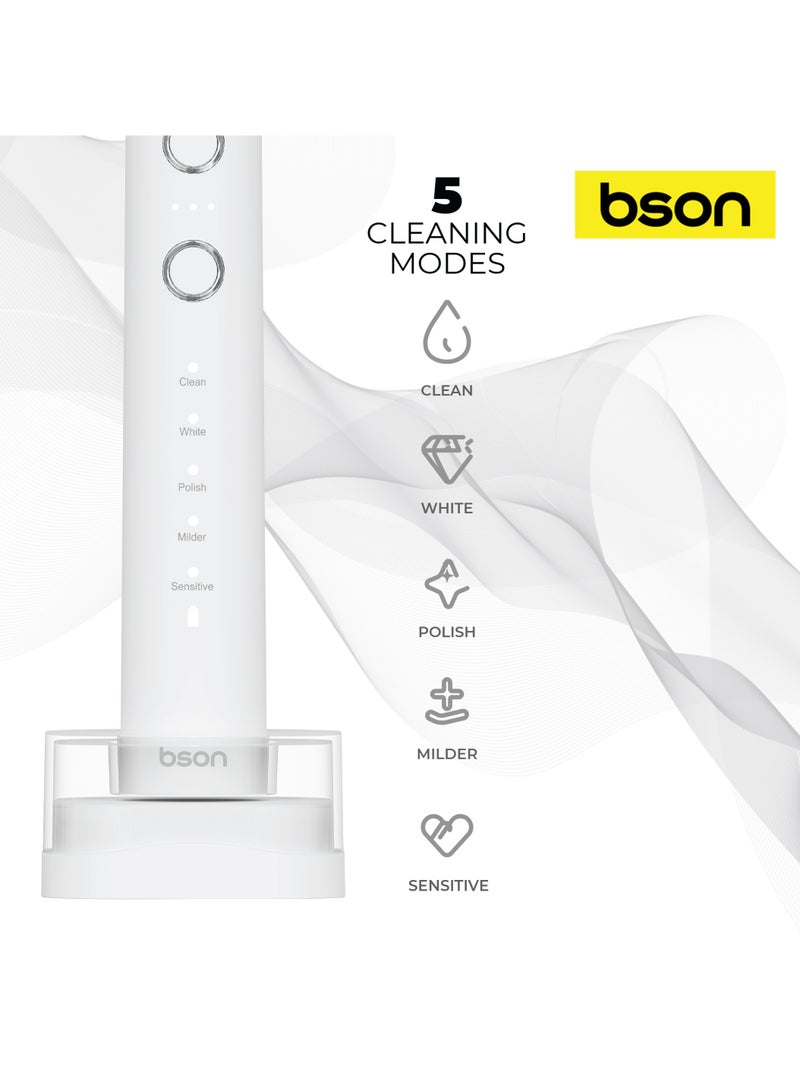 BSON فرشاة أسنان سونك لاسلكية مع عمر بطارية 60 يوم - 34000 إلى 40000 حركة في الدقيقة لتنظيف عميق - قوة تبييض 10X، قاعدة شحن لاسلكية، مقاومة للماء IPX7، تصميم عصري مريح - Image 4