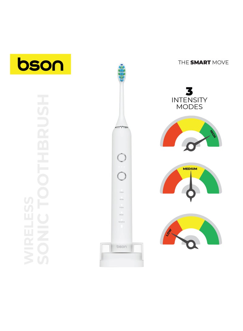 BSON فرشاة أسنان سونك لاسلكية مع عمر بطارية 60 يوم - 34000 إلى 40000 حركة في الدقيقة لتنظيف عميق - قوة تبييض 10X، قاعدة شحن لاسلكية، مقاومة للماء IPX7، تصميم عصري مريح - Image 5